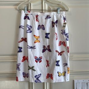 Talbots butterfly pattern linen skirt .
